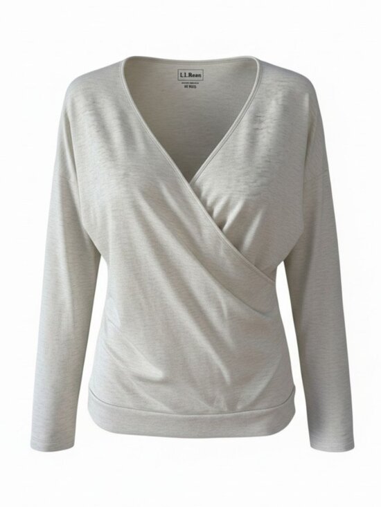 L.L. Bean Tops - L.L. BEAN Beige Wrap Style Long Sleeve Top Soft Casual Classic size m